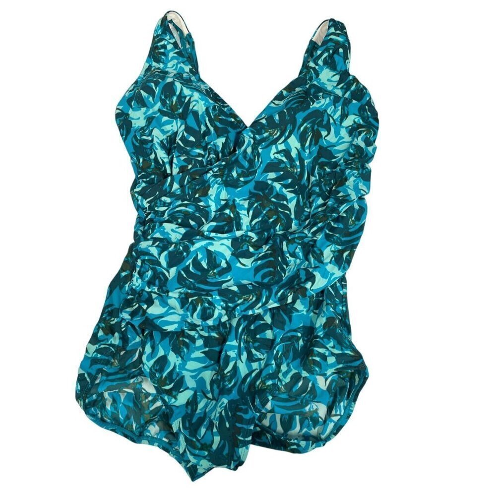 LL Bean Slimming Tanksuit Blue Green Size Large‎